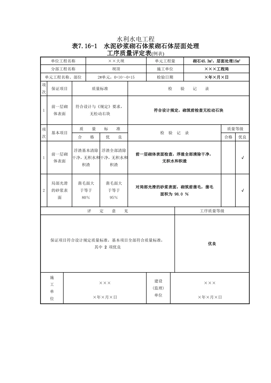 工序质量评定-水泥砂浆砌石体浆砌石体层面_第2页