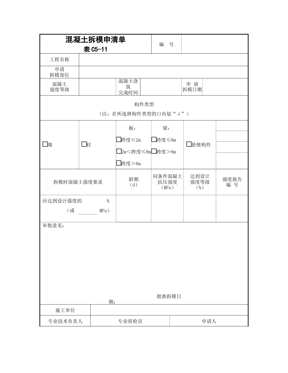 混凝土拆模申清单_第1页