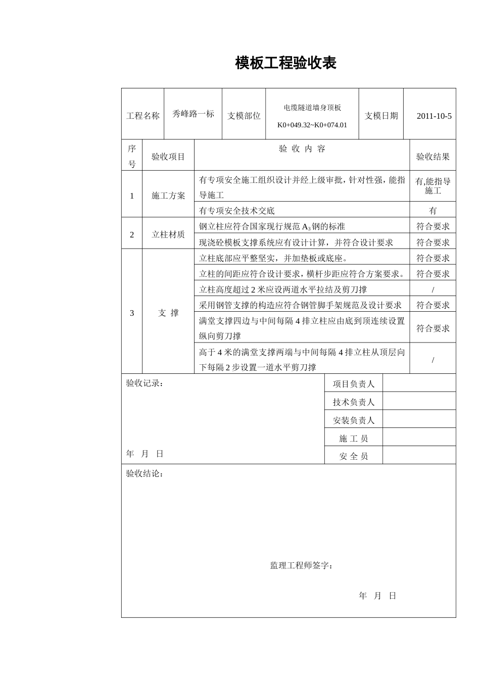 模板工程验收表（电缆隧道）_第3页