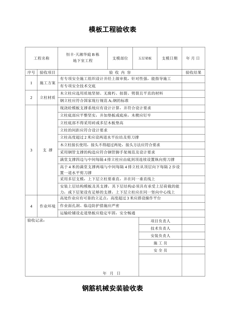 模板工程验收表等_第1页