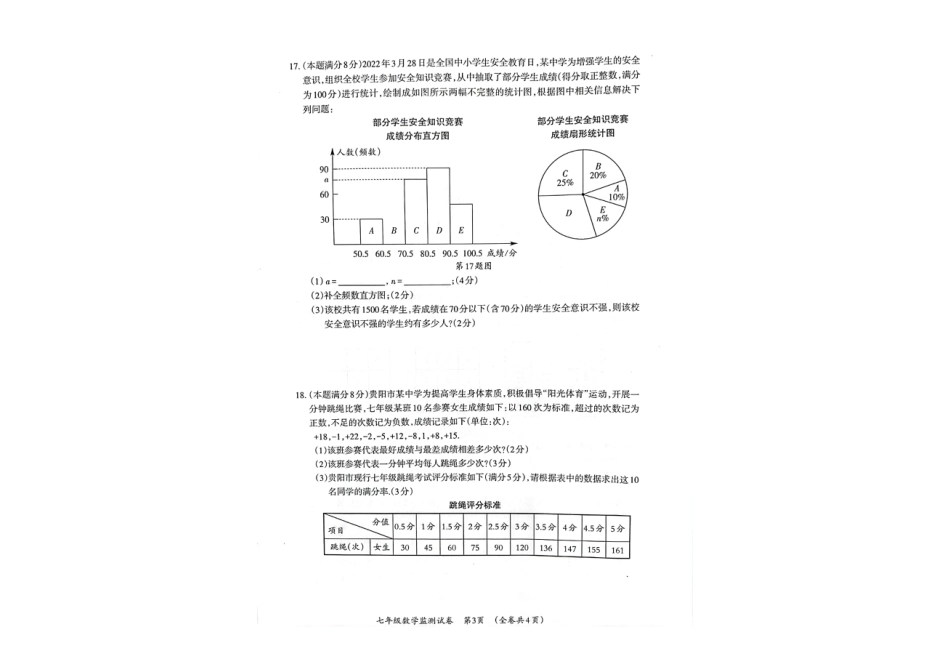 贵州省贵阳市清镇市2022-2023学年七年级上学期期末质量监测数学试卷_第3页