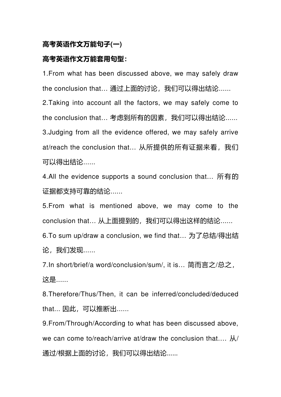 高中英语作文高分模板和点睛金句_第1页