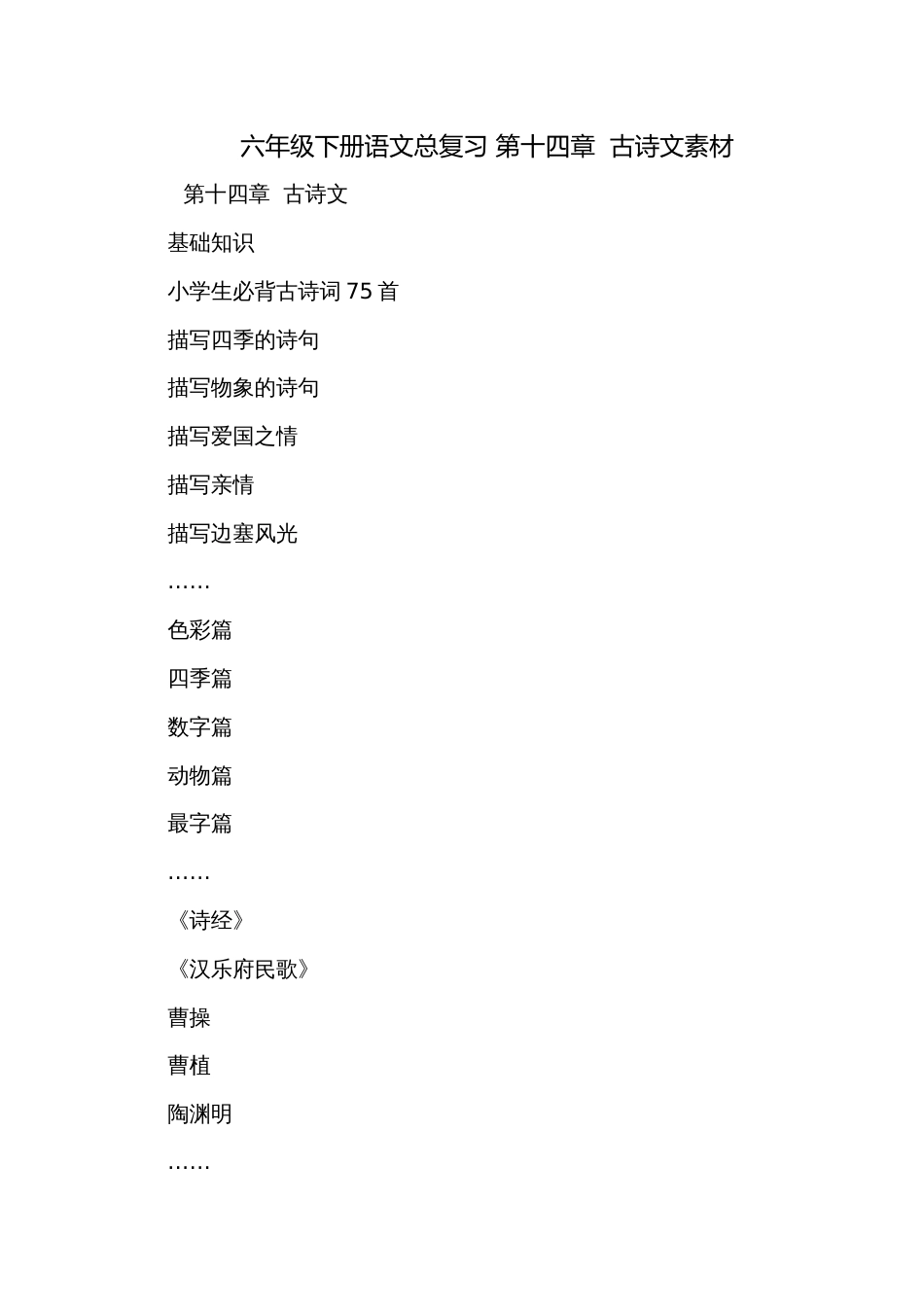 六年级下册语文总复习 第十四章  古诗文素材_第1页