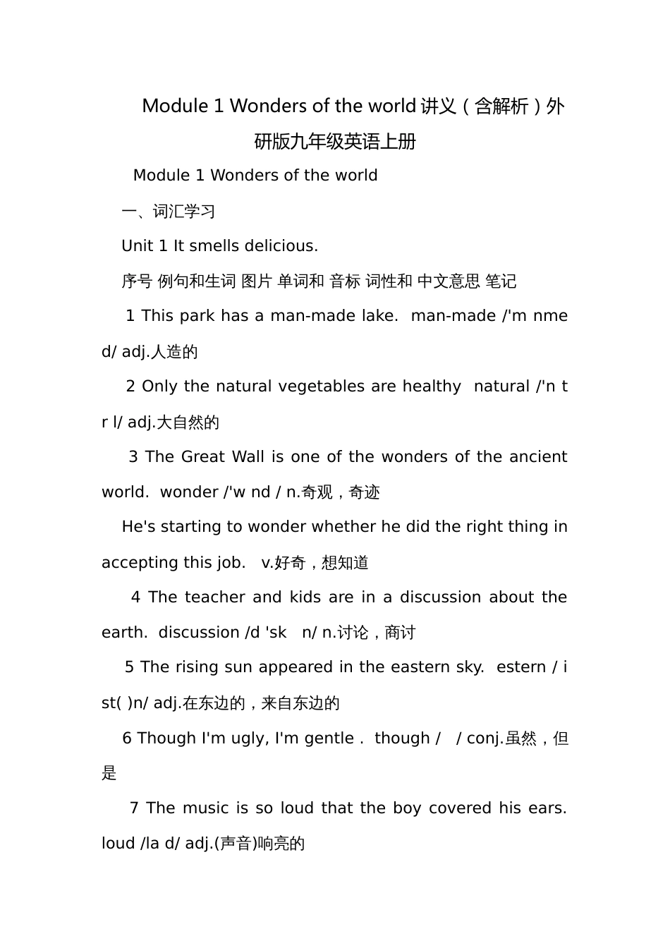 Module 1 Wonders of the world讲义（含解析）外研版九年级英语上册_第1页