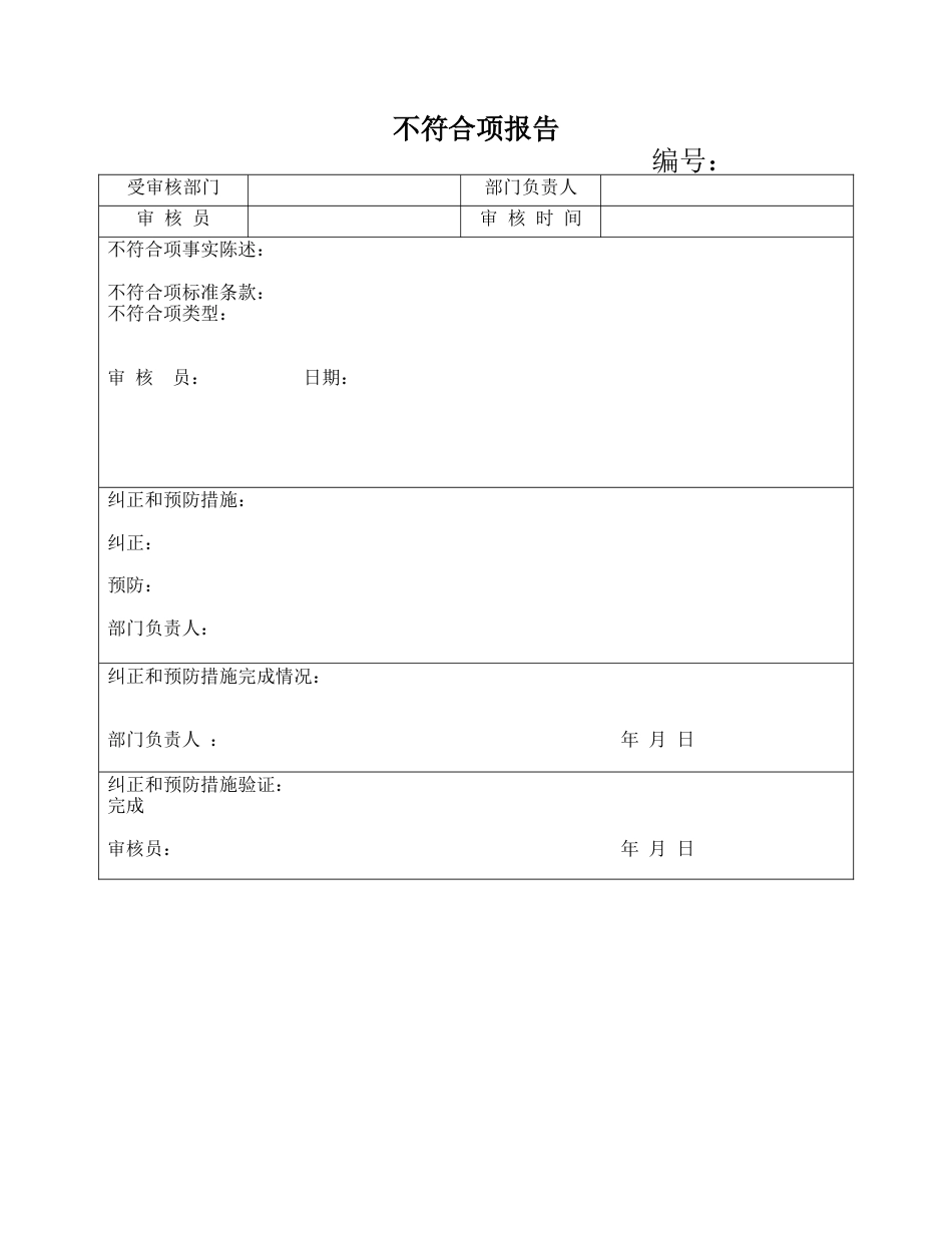 2024ISO27001体系认证JF01内部审核管理-05不符合项报告及纠正报告单01_第1页