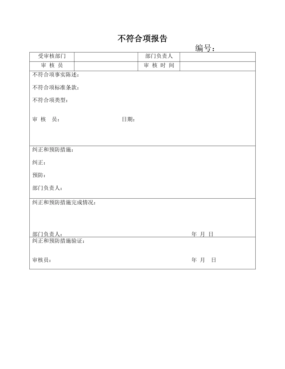 2024ISO27001体系认证JF01内部审核管理-06不符合项报告及纠正报告单02_第1页