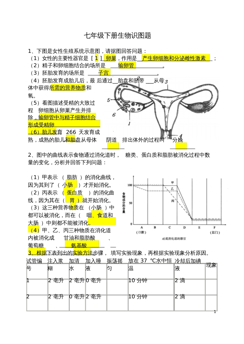 七年级下册生物识图题(答案)[共8页]_第1页