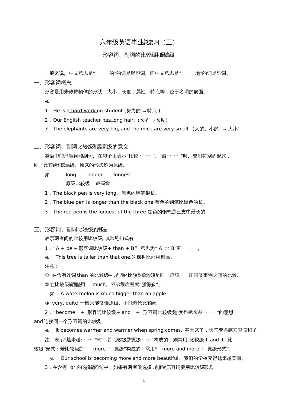 六年级英语毕业总复习比较级、最高级_第1页