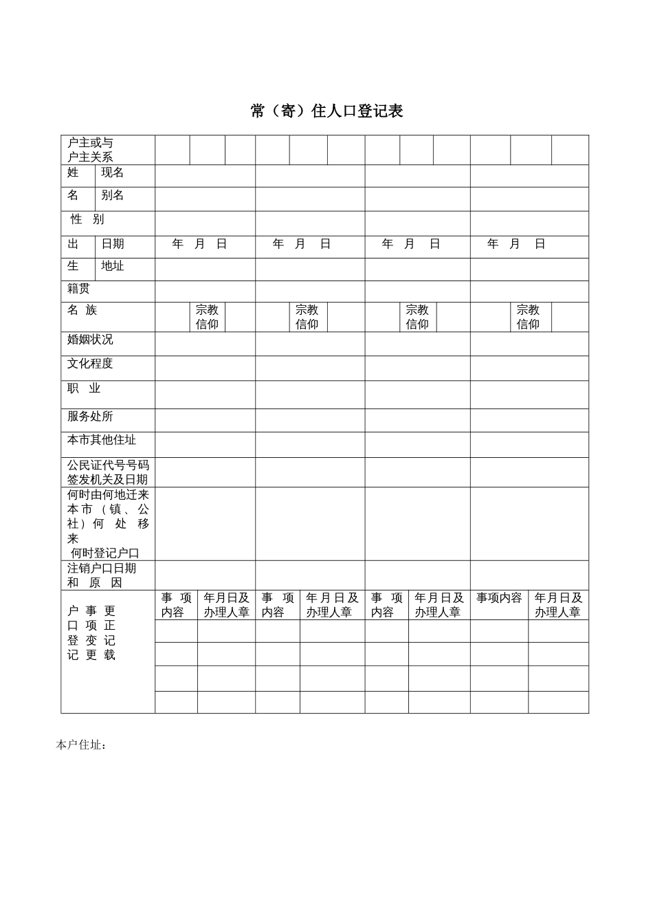 常住人口登记表格_第1页