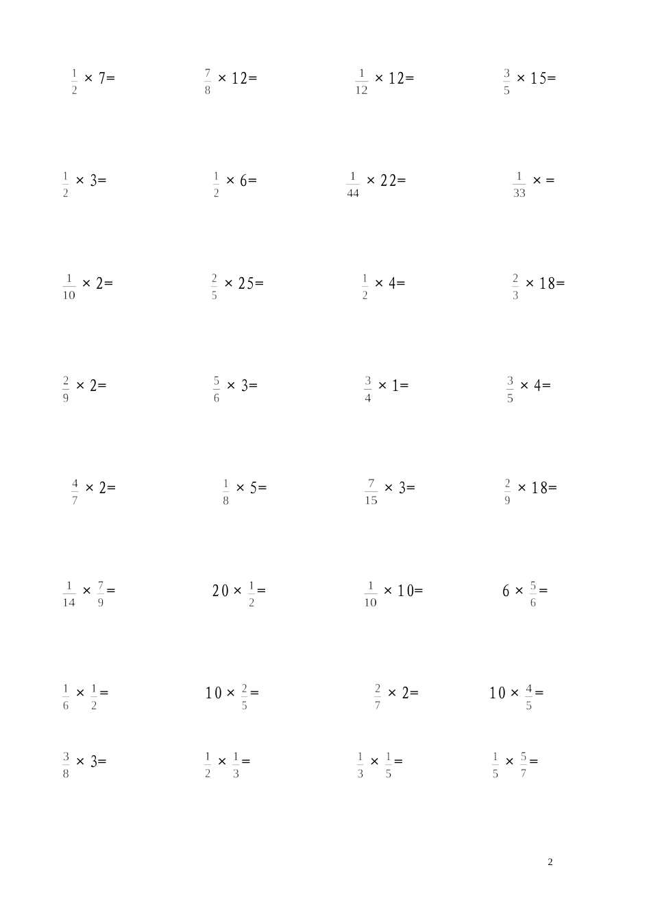 六年级上册数学分数乘法计算题[共5页]_第2页