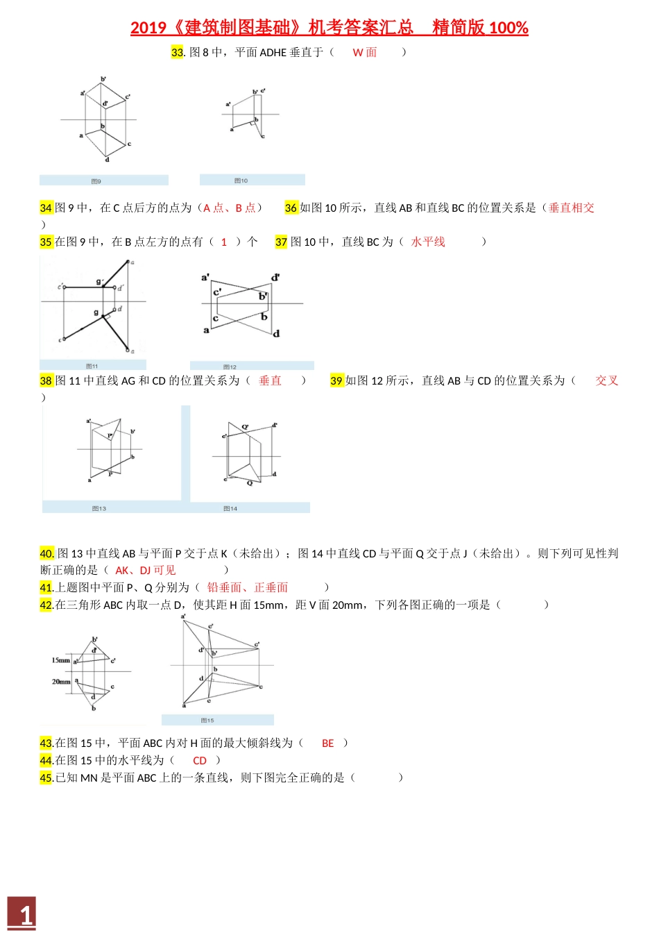 2019建筑制图基础机考答案汇总精简版[共6页]_第2页