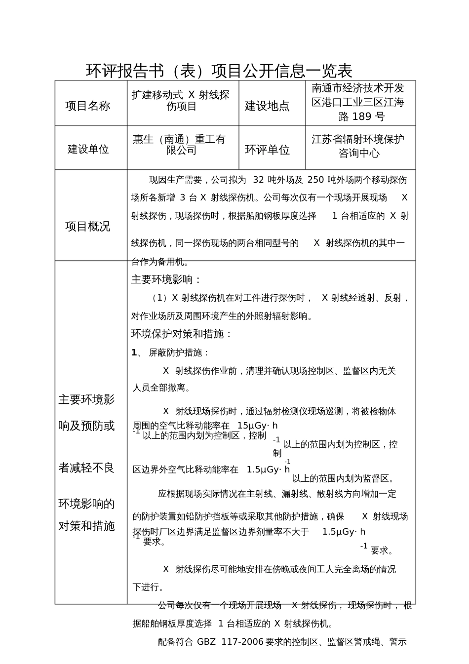 环境影响评价报告书表项目公开信息一览表_第1页