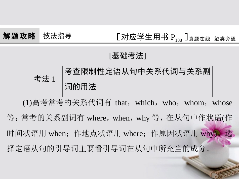 高考英语大一轮复习 第部分 语法考点讲练 第节 定语从句课件 北师大版_第3页