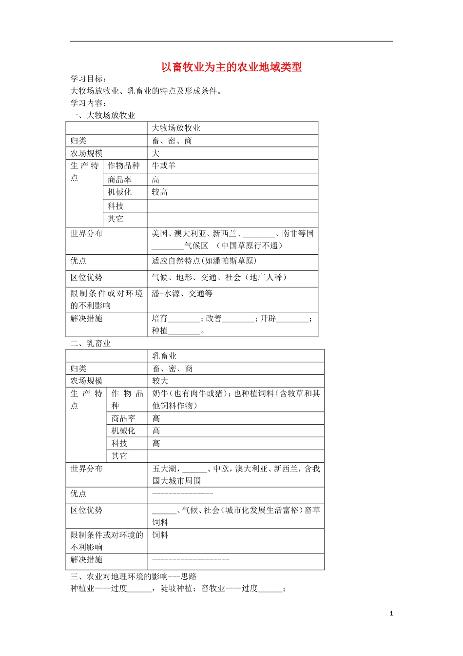 高考地理专题总复习以畜牧业为主的农业地域类型学案_第1页