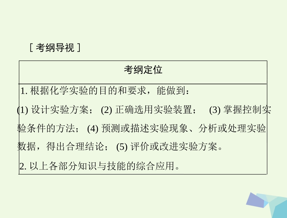 高考化学大一轮专题复习 第五单元 化学实验 第讲 实验设计与评价课件_第2页
