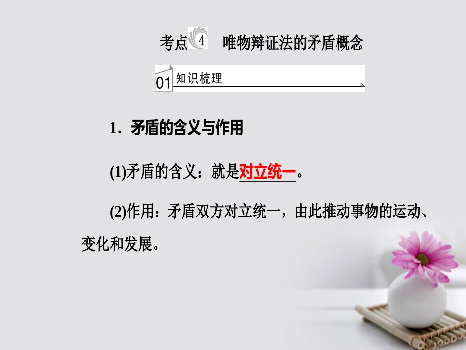 高考政治一轮复习 生活与哲学 专题十五 思想方法与创新意识 考点4 唯物辩证法的矛盾概念课件_第2页