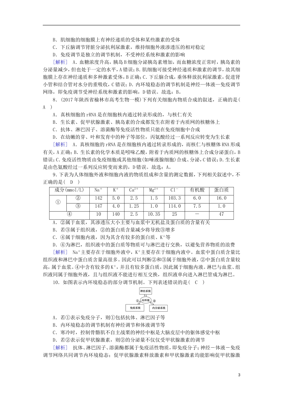 高考生物二轮复习专题人体的稳态和免疫练案_第3页