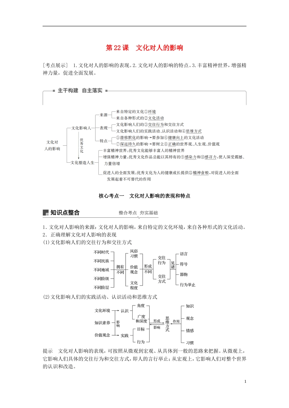 高考政治一轮复习第九单元文化与生活文化对人的影响讲义新人教必修_第1页