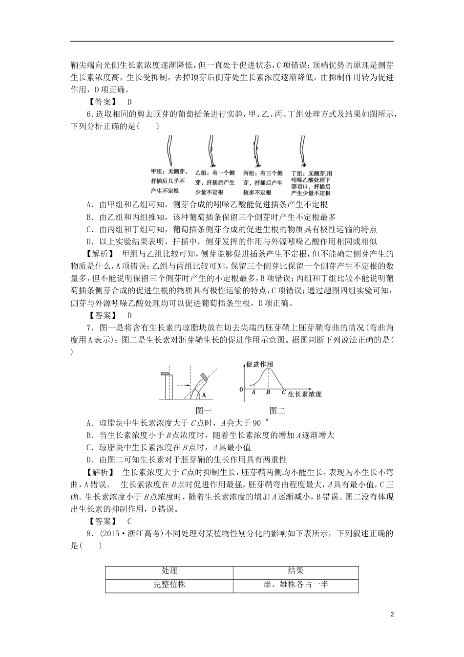 高考生物大一轮复习分层提能限时练植物生命活动的调节新人教_第2页