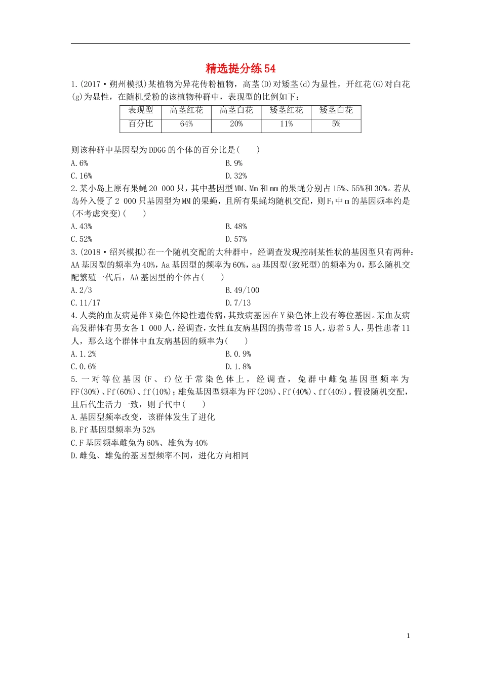 高考生物一轮复习精选提分练54苏教_第1页