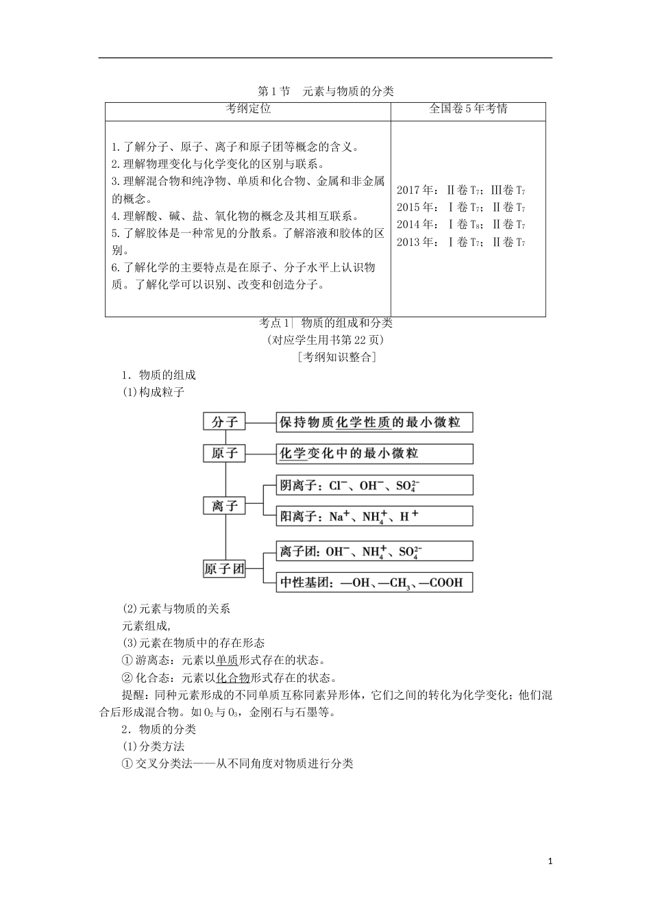高考化学一轮复习第章元素与物质世界第节元素与物质的分类学案鲁科_第1页