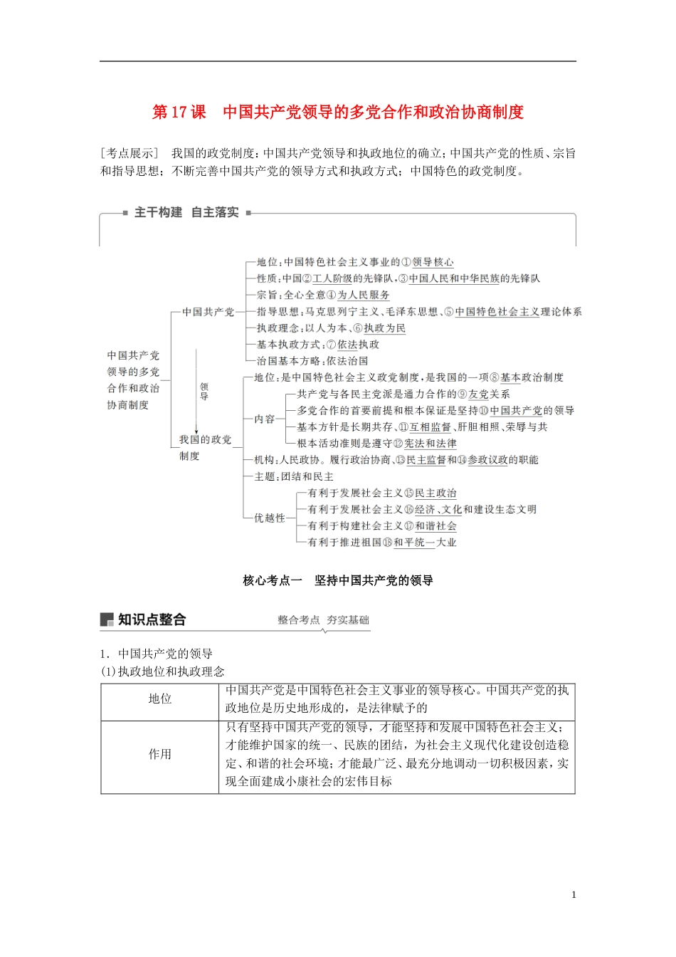 高考政治一轮复习第七单元发展社会主义民主政治中国共产党领导的多党和政治协商制度讲义新人教必修_第1页