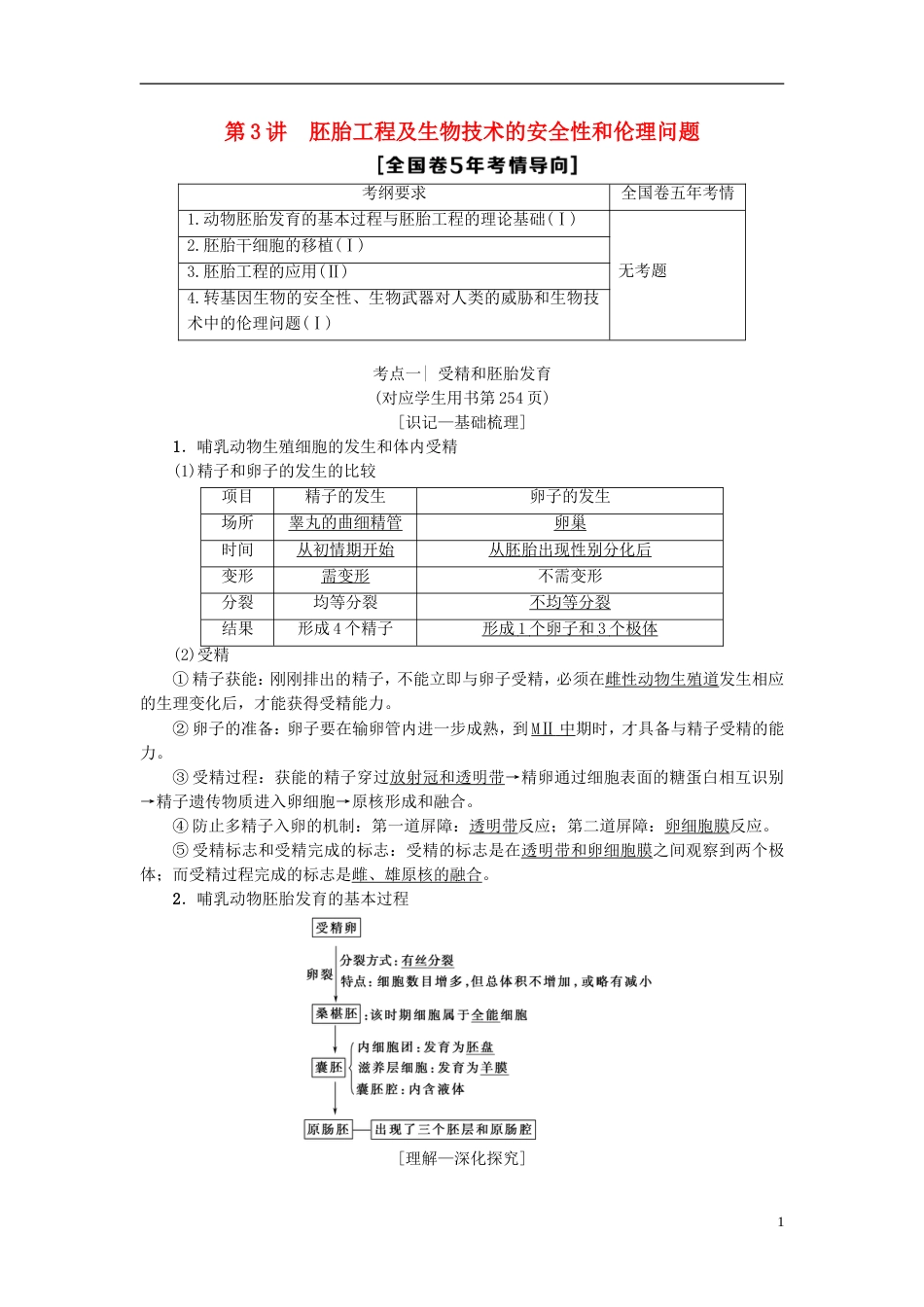 高考生物一轮复习现代生物科技专题第讲胚胎工程及生物技术的安全性和伦理问题学案苏教_第1页
