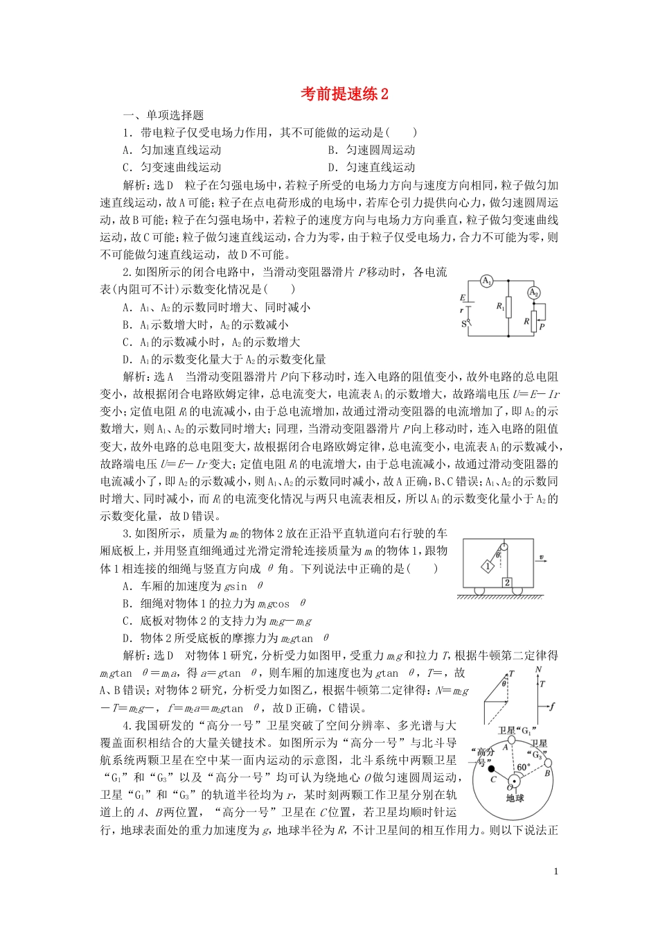 高考物理二轮复习第二部分考前提速力争满分策略考前提速练_第1页
