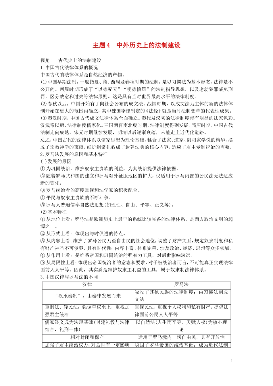 高考历史二轮复习专题五中外关联视角主题中外历史上的法制建设学案_第1页