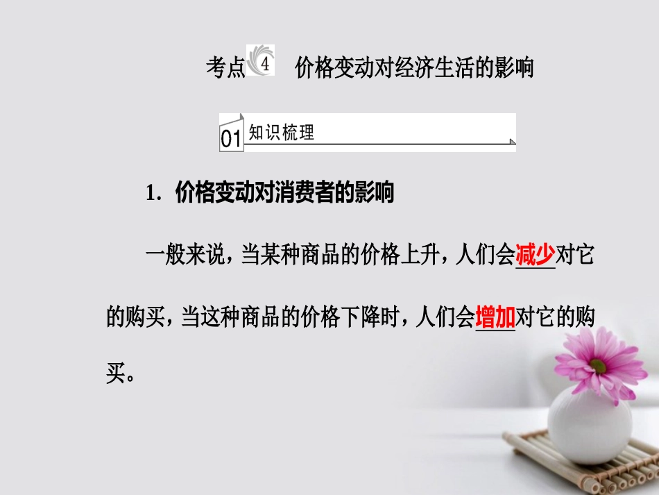 高考政治一轮复习 经济生活 专题一 生活与消费 考点4 价格变动对经济生活的影响课件_第2页