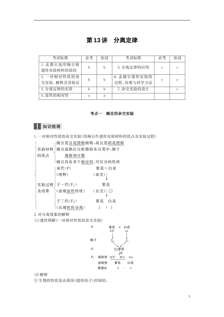 高考生物一轮总复习第四单元遗传的基本规律人类遗传病与优生第讲分离定律学案_第1页