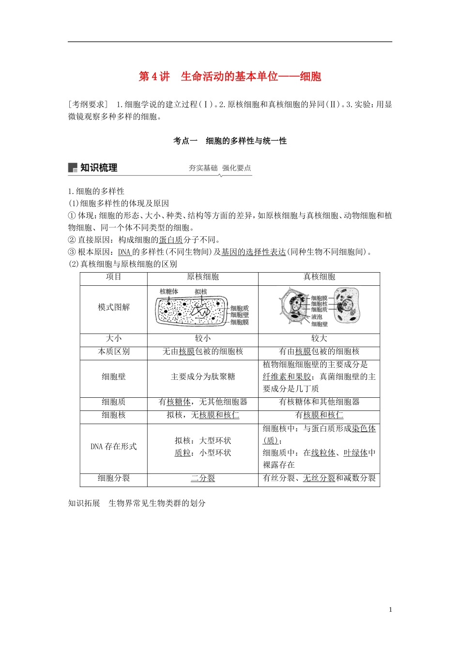 高考生物一轮复习第二单元细胞的结构和功能第讲生命活动的基本单位细胞备考一体学案苏教_第1页