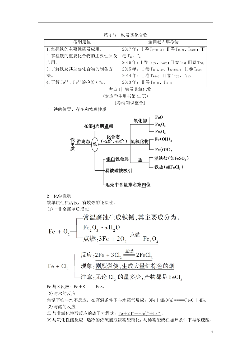 高考化学一轮复习第章元素与物质世界第节铁及其化合物学案鲁科_第1页
