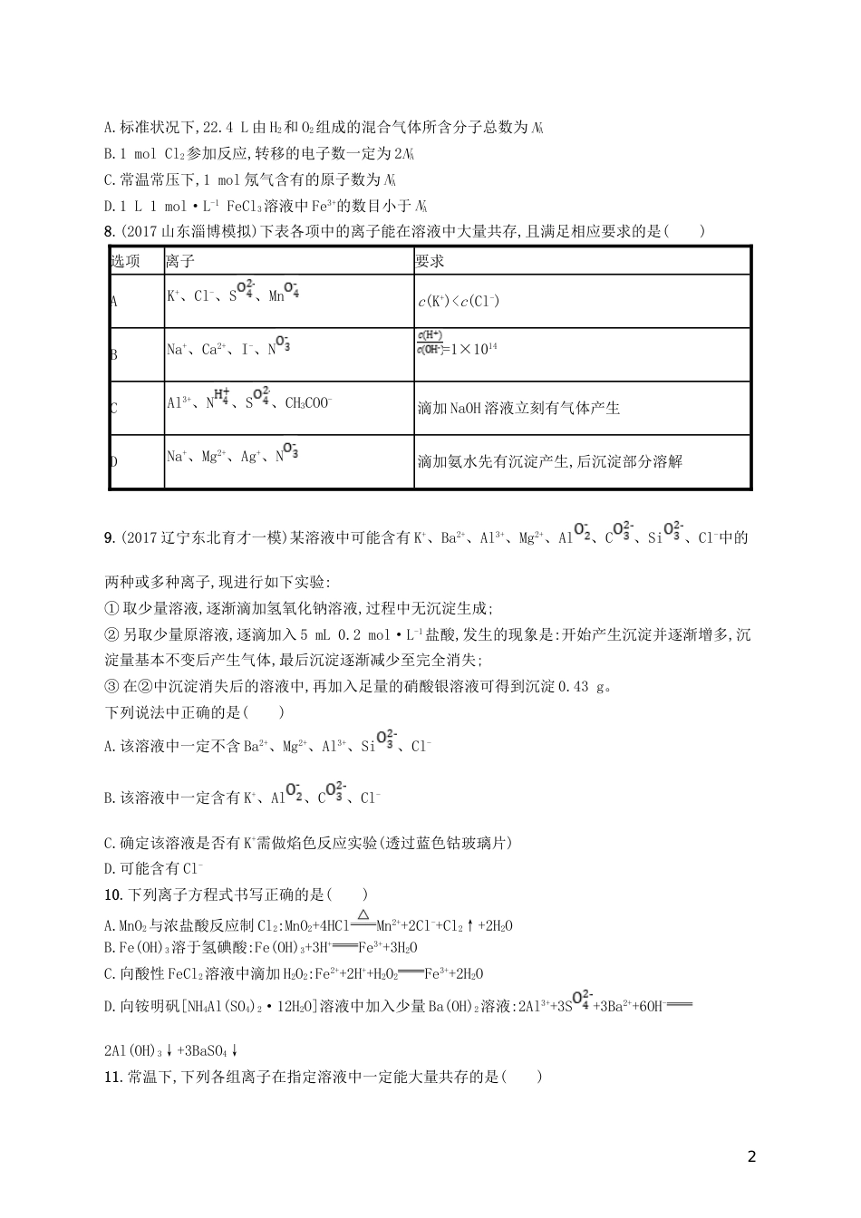 高考化学一轮复习滚动测试卷Ⅰ_第2页