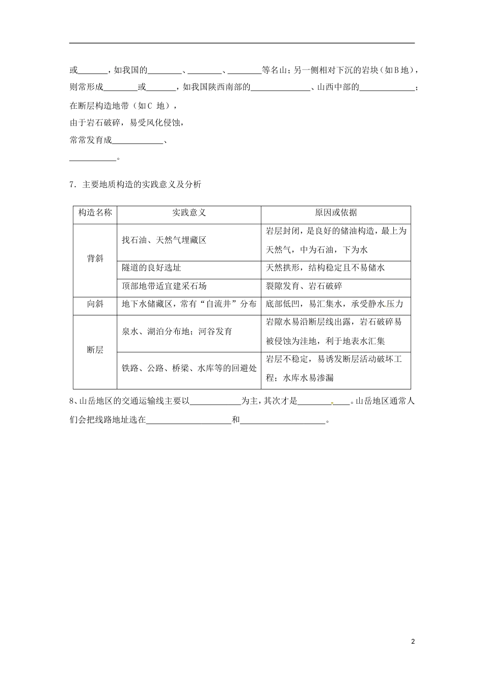 高明高中地理第四章地表形态的塑造山岳的形成学案新人教必修_第2页