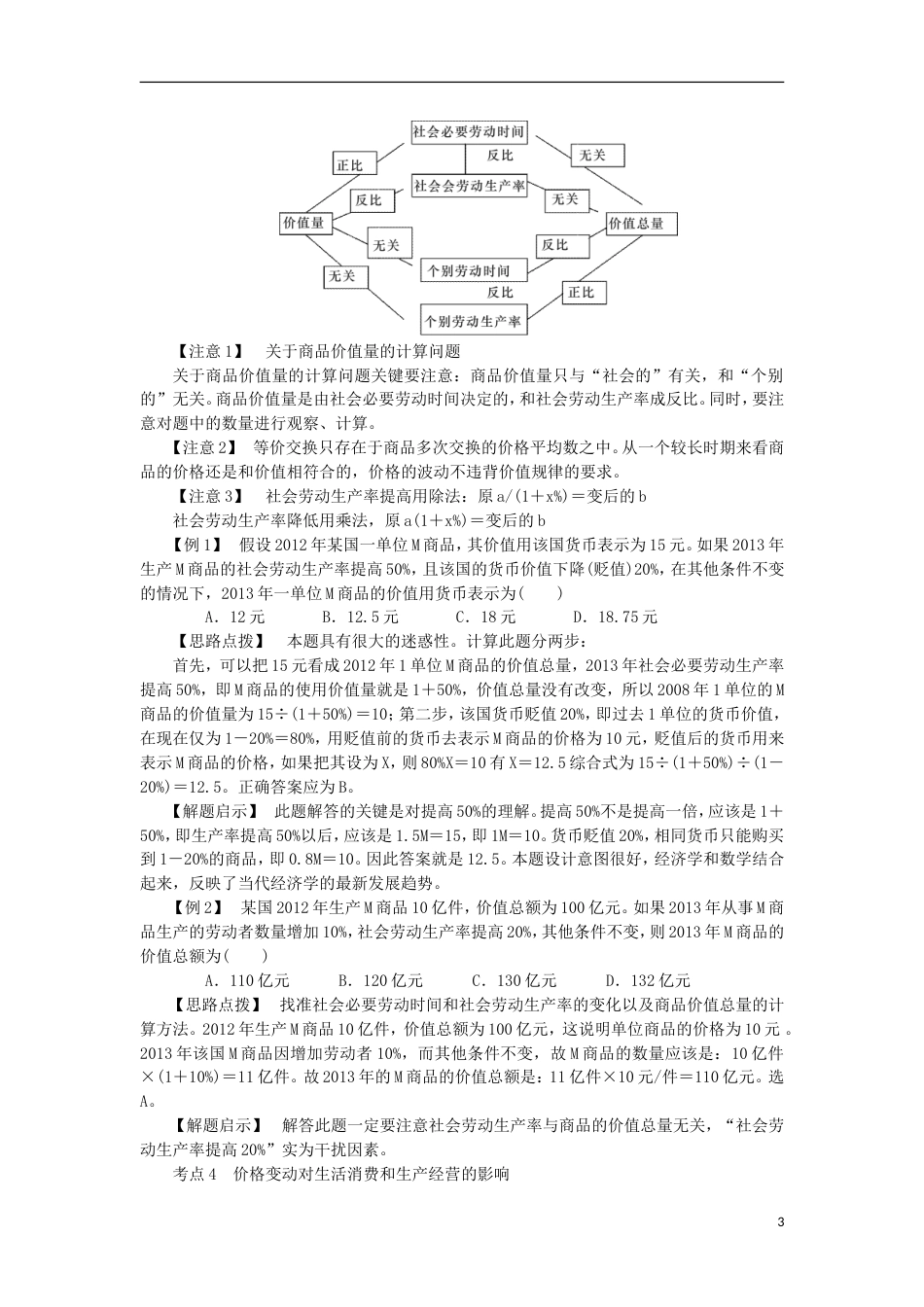 高考政治学业水平测试复习第一单元生活与消费第二课多变的价格考点梳理新人教必修_第3页