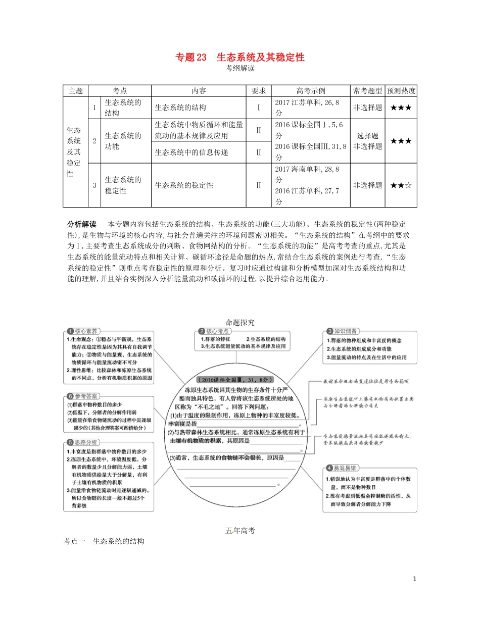 高考生物一轮复习专题生态系统及其稳定性讲学案_第1页