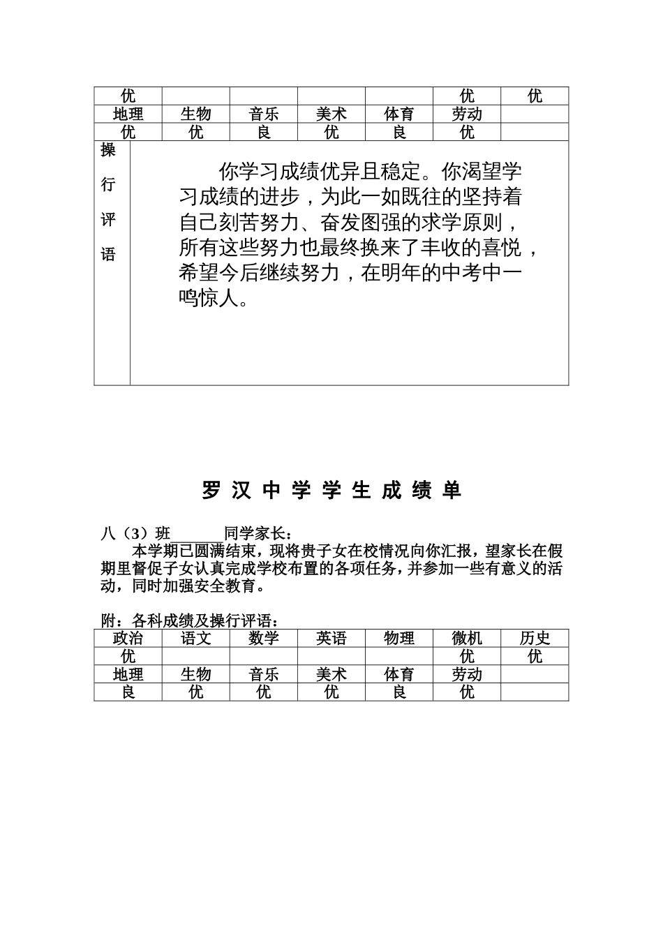 初中学生成绩报告单模板[共48页]_第2页