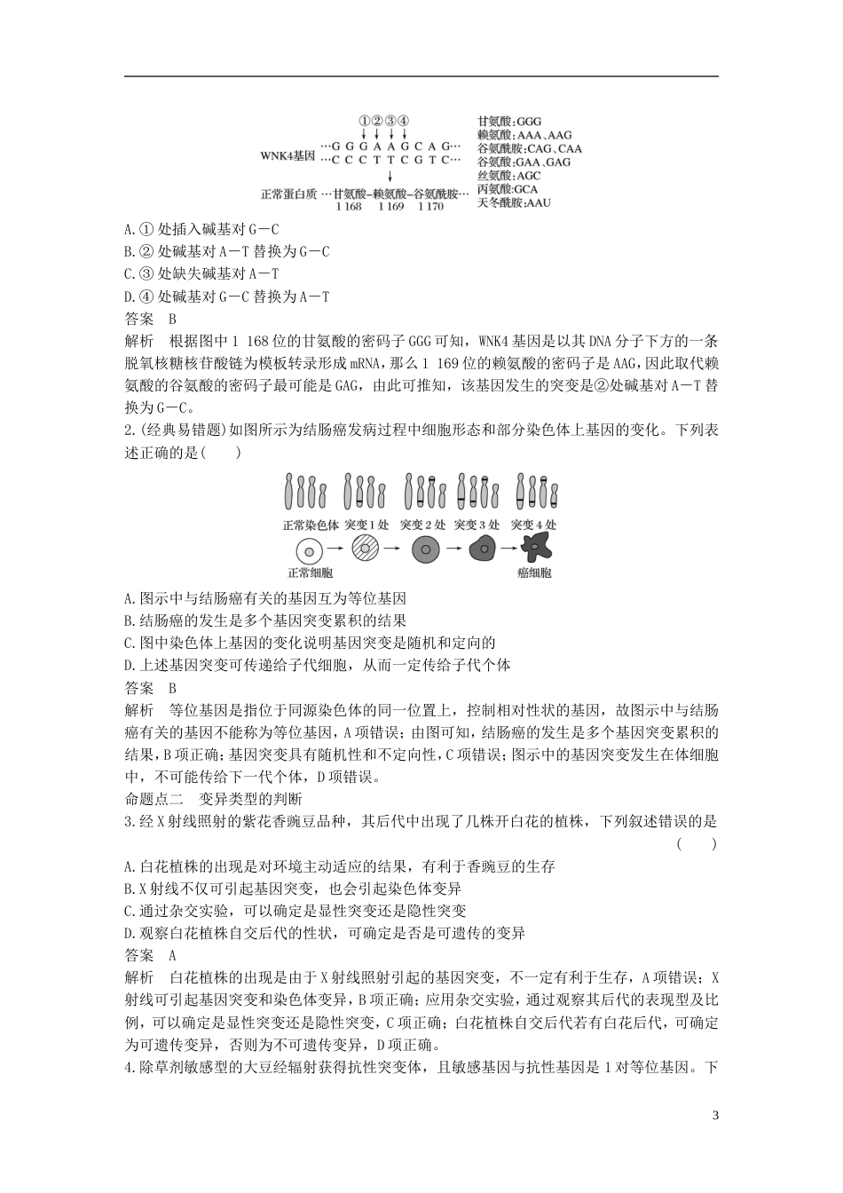 高考生物一轮复习第七单元生物的变异育种和进化第讲基因突变和基因重组备考一体学案苏教_第3页