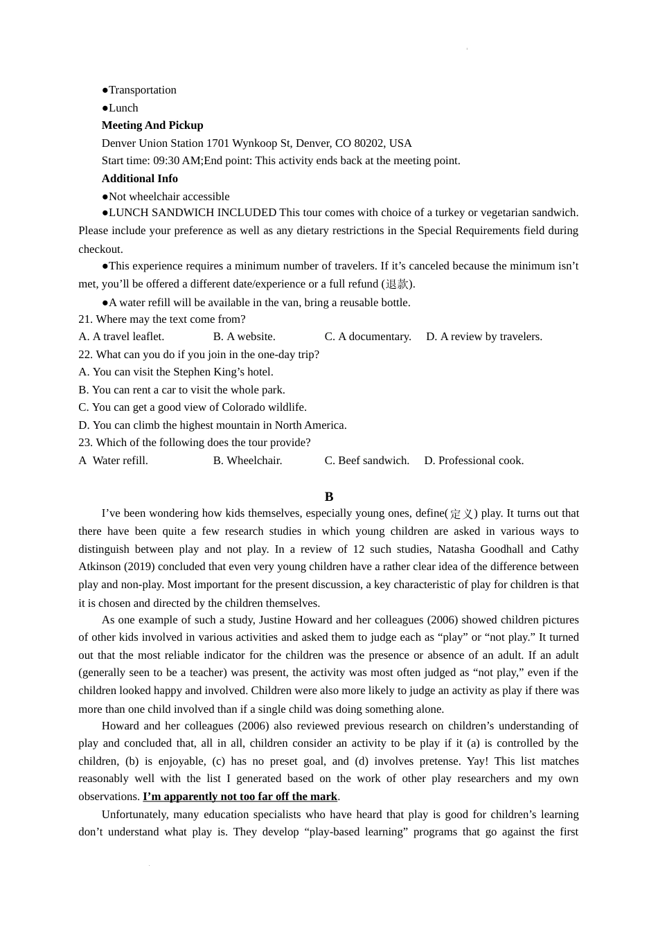 江苏省连云港市锦屏高级中学2022-2023学年高一3月阶段测试英语试卷及答案_第3页