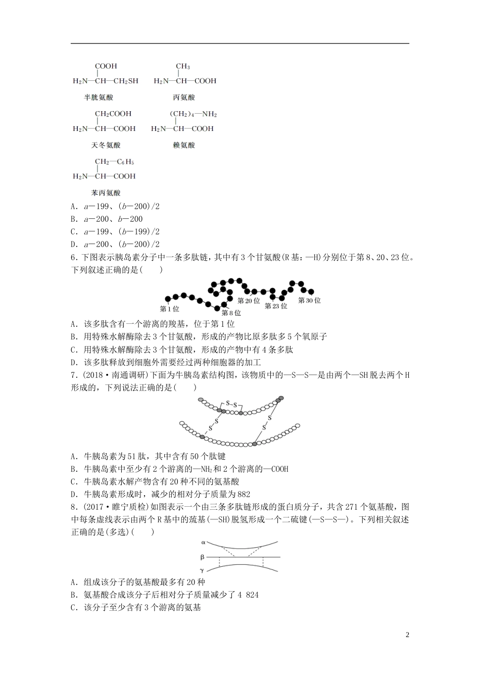 高考生物一轮复习重点强化练利用原子守恒规律解答蛋白质合成的相关计算新人教_第2页