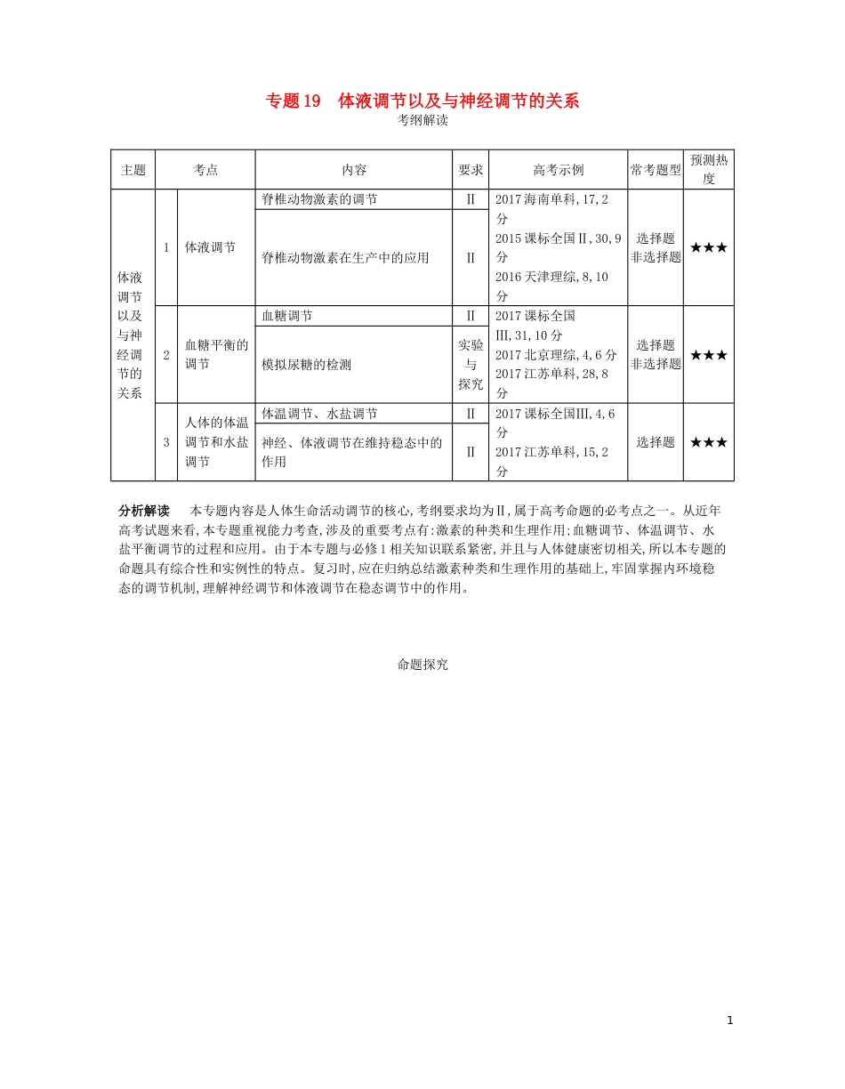 高考生物一轮复习专题体液调节以及与神经调节的关系讲学案_第1页
