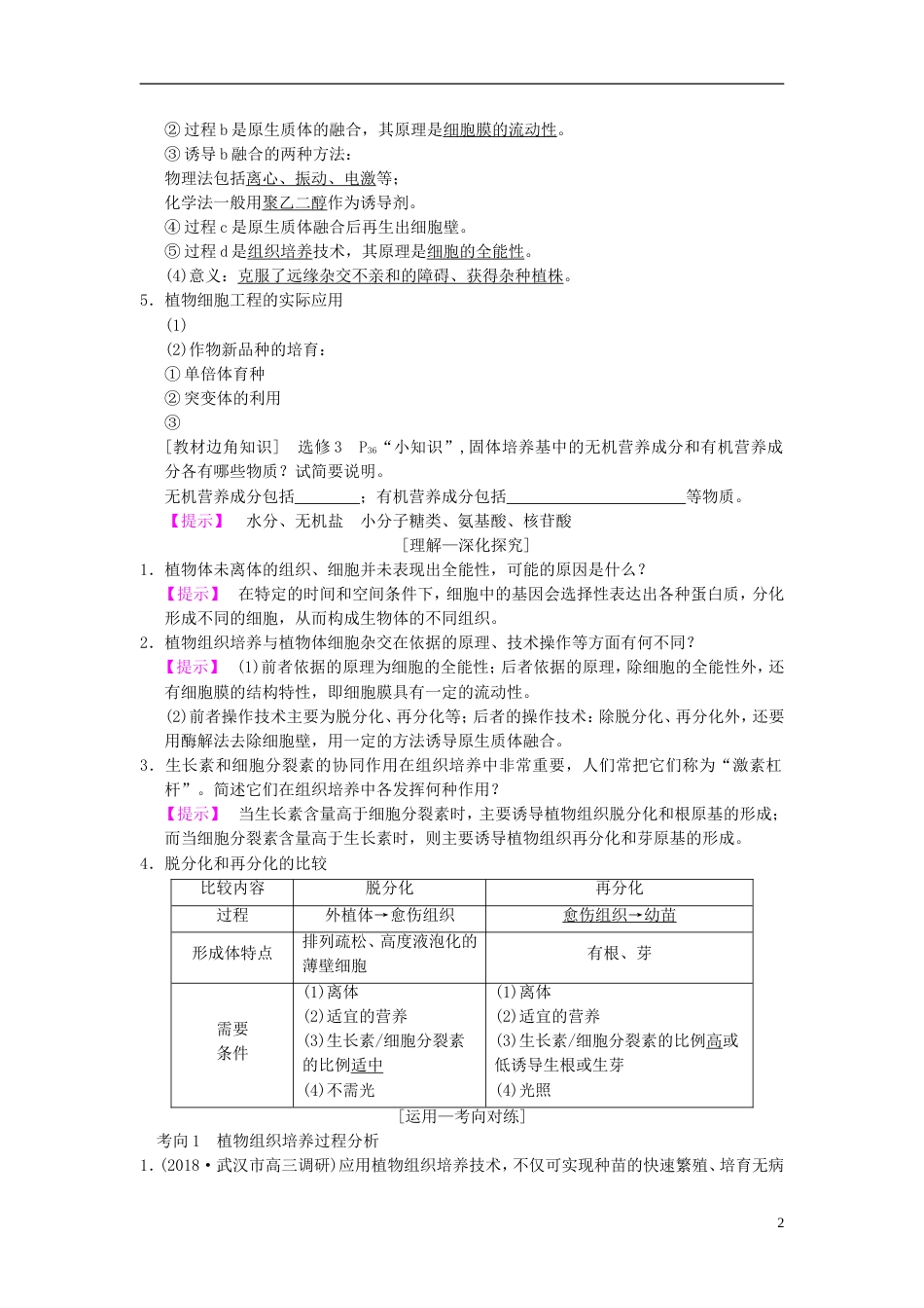 高考生物一轮复习现代生物科技专题第讲细胞工程学案_第2页