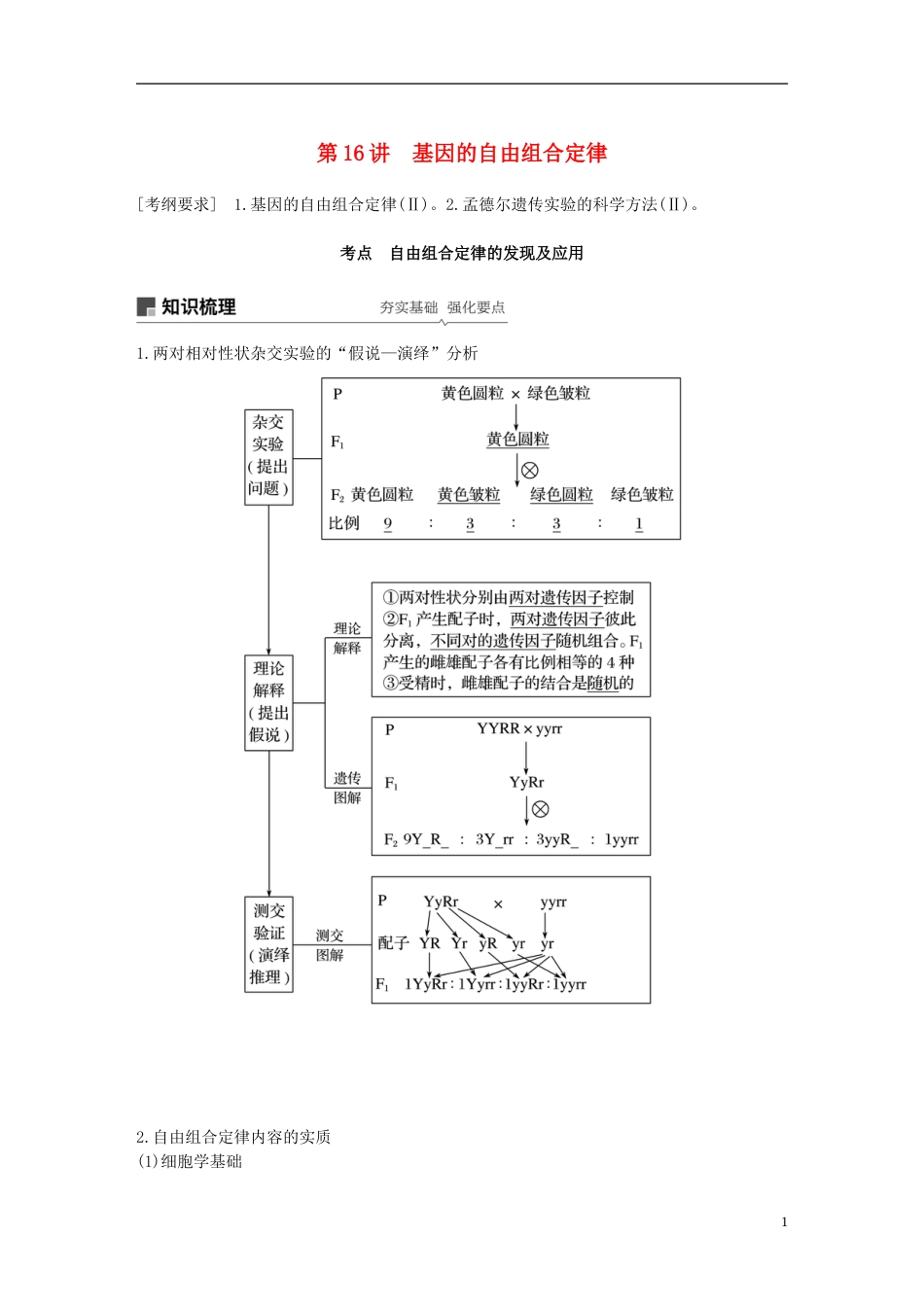 高考生物一轮复习第五单元遗传的基本规律和人类遗传病第讲基因的自由组合定律备考一体学案苏教_第1页