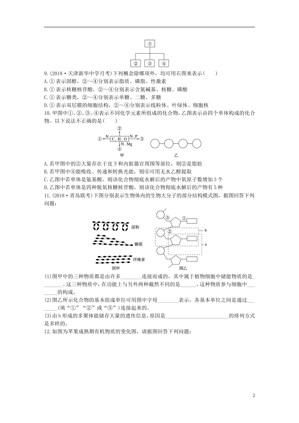 高考生物一轮复习重点强化练第练多角度分析糖类脂质和核酸的分子组成及其功能北师大_第2页