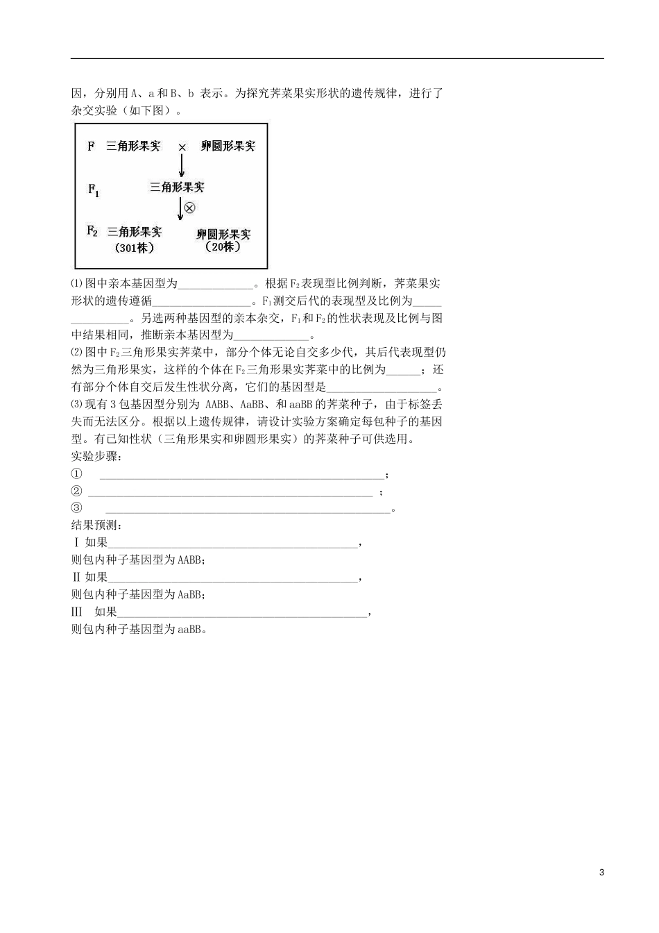 高考生物总复习遗传与进化——遗传综合应用遗传实验设计专题学案_第3页