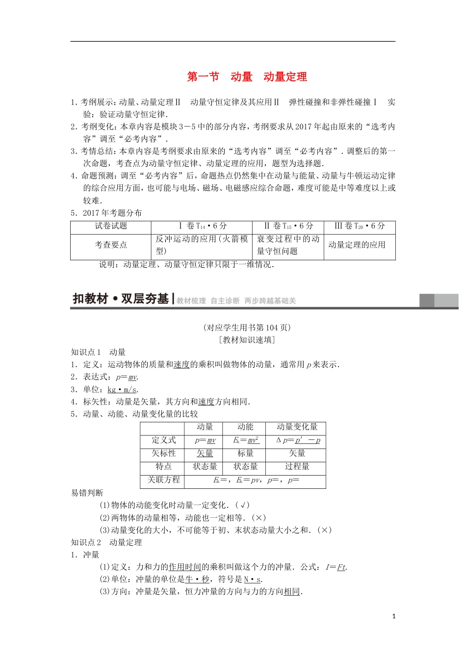 高考物理一轮复习第章动量第节动量动量定理学案新人教_第1页