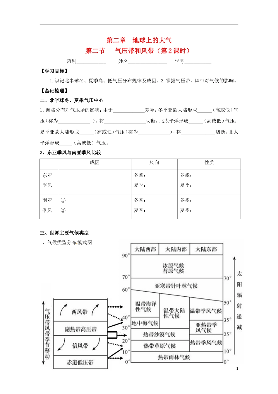 高明高中地理第二章地球上的大气气压带和风带时学案新人教必修_第1页