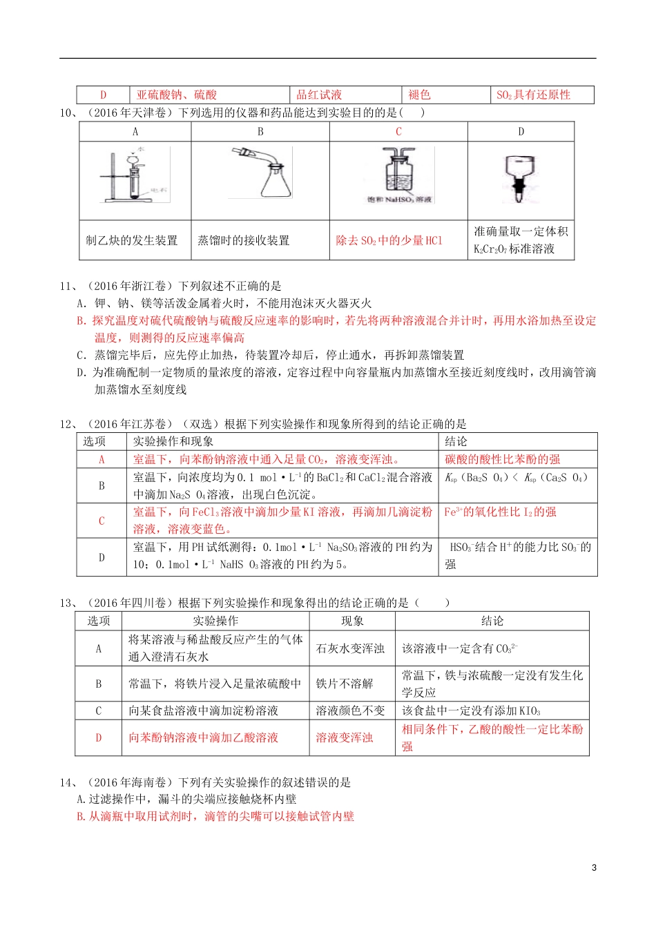 高考化学二轮复习专题测试化学实验部分_第3页