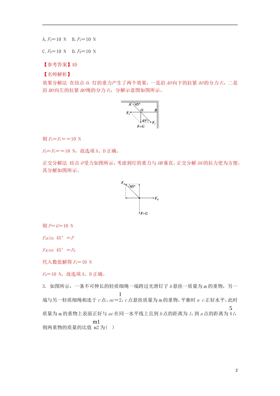 高考物理二轮复习考点千题精练第二章相互作用专题死结问题_第2页